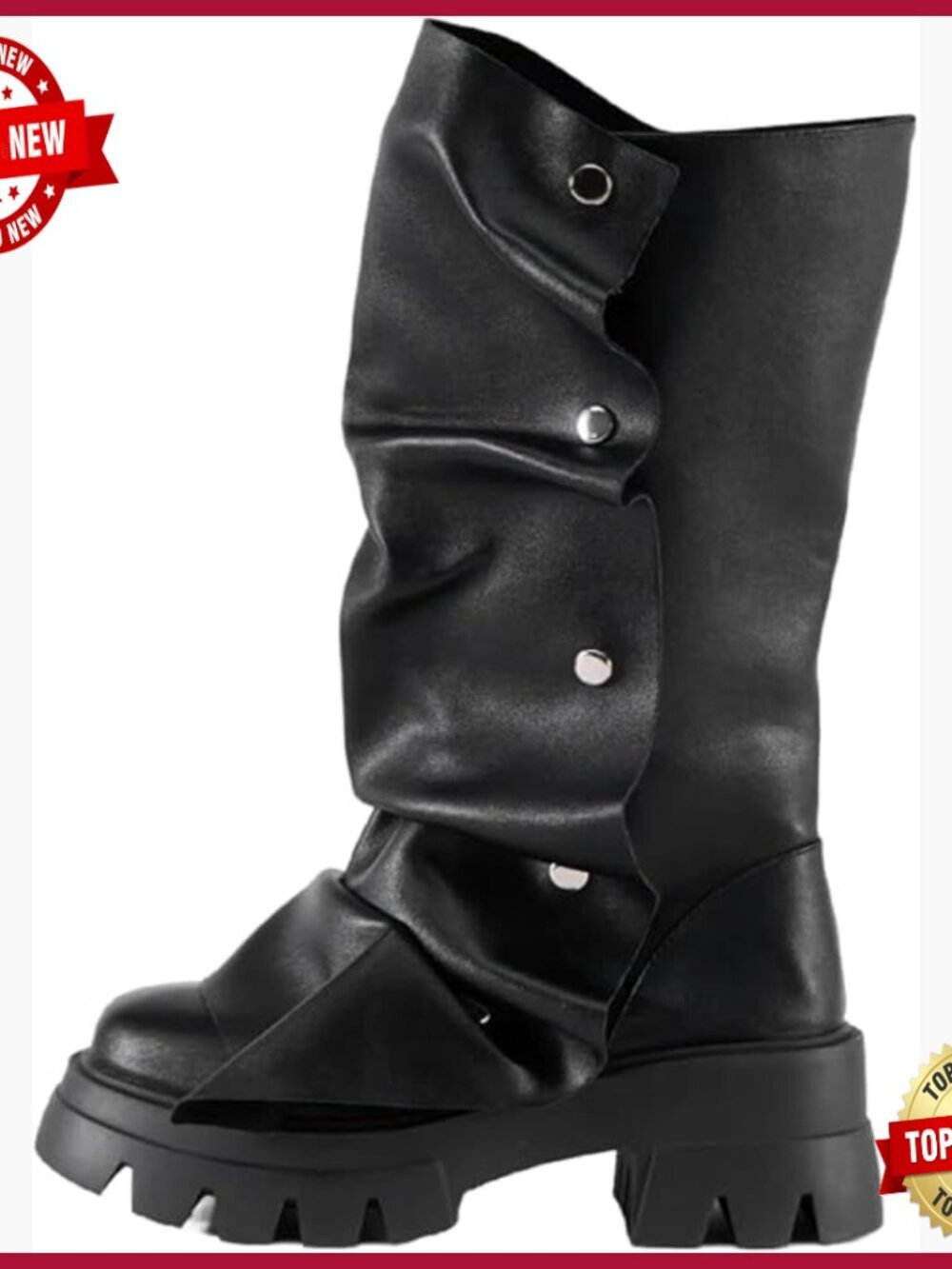 Slouchy Fold Over Mid Calf Block Heel Western Pull On Boots